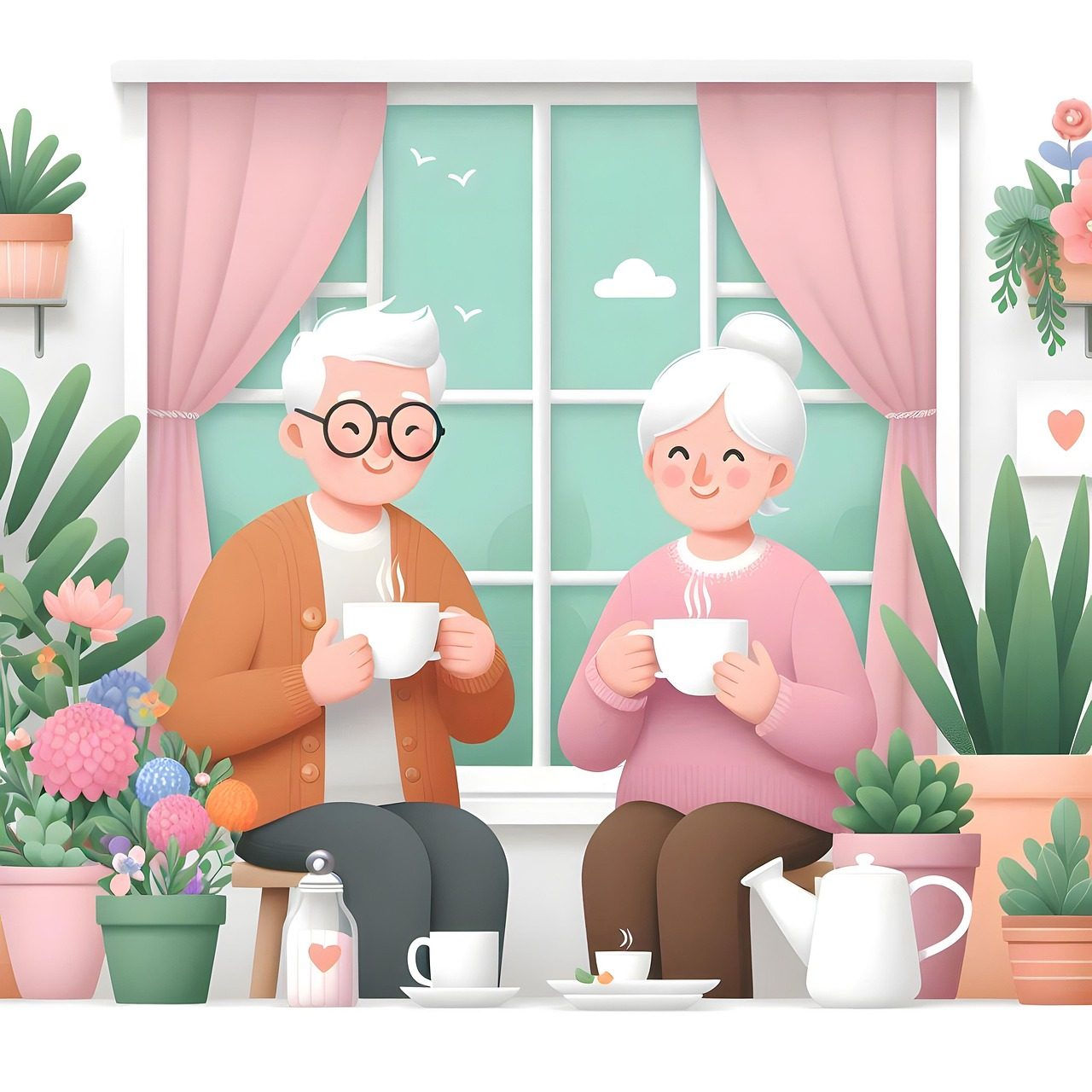 ai generated, married couple, old couple, grandfather, grandmother, silver, old age, family, old, love, 3d character, happiness, retirement design-8896675.jpg